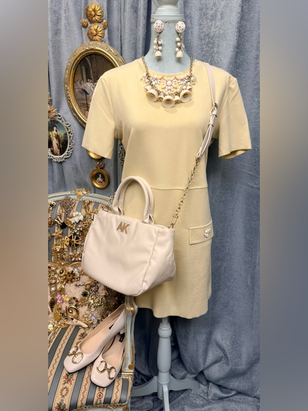 Cream Leather Shoes With Anne Klein Bag